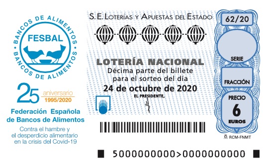 Special ticket of the Spanish National Lottery in favour of FESBAL and the Food Banks